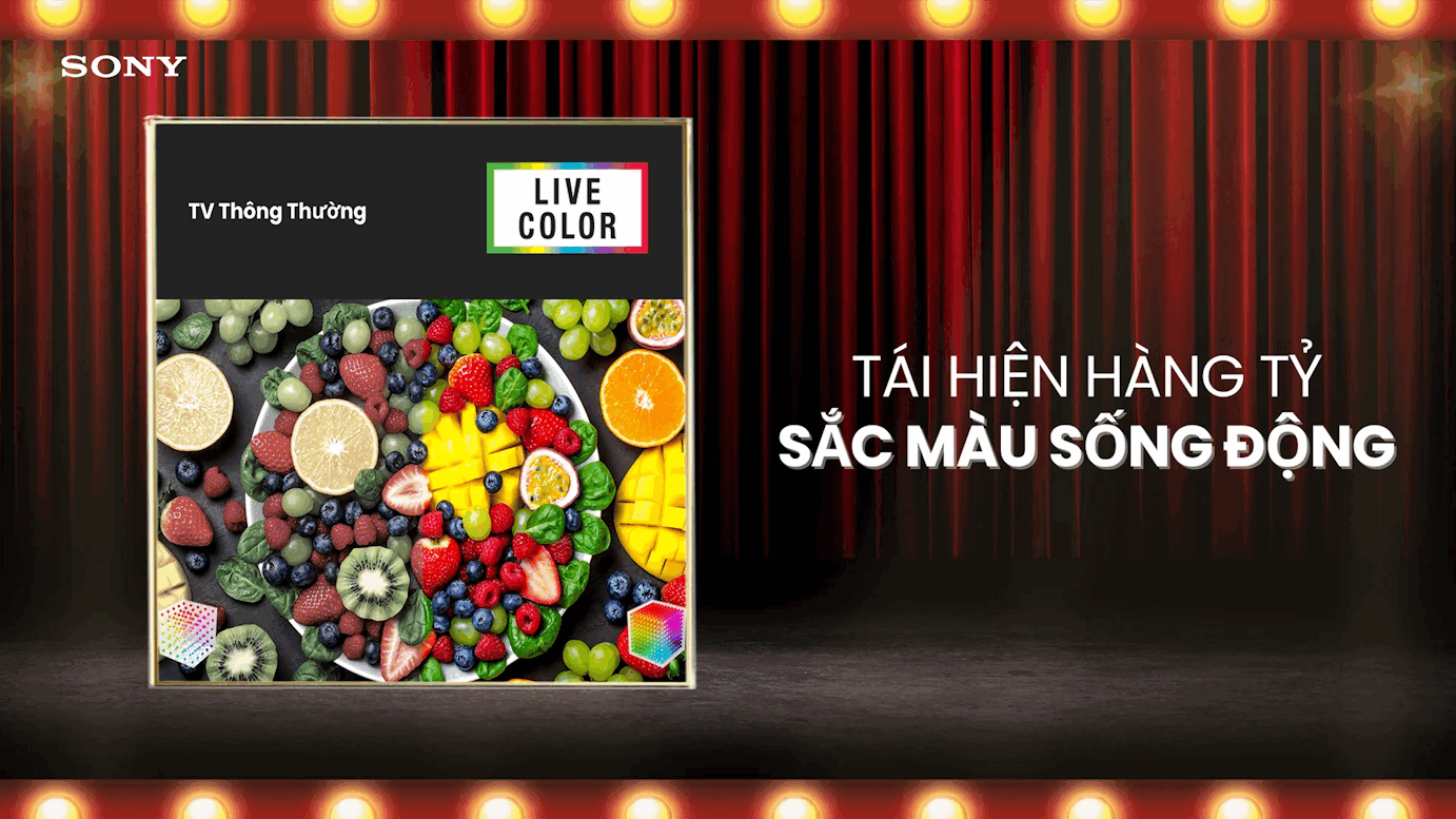 Tivi Sony Live Color tái hiện hình ảnh trái cây với màu sắc sống động, rực rỡ